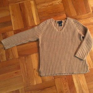 Finity Tan V-Neck, Long Sleeve Sweater Size M